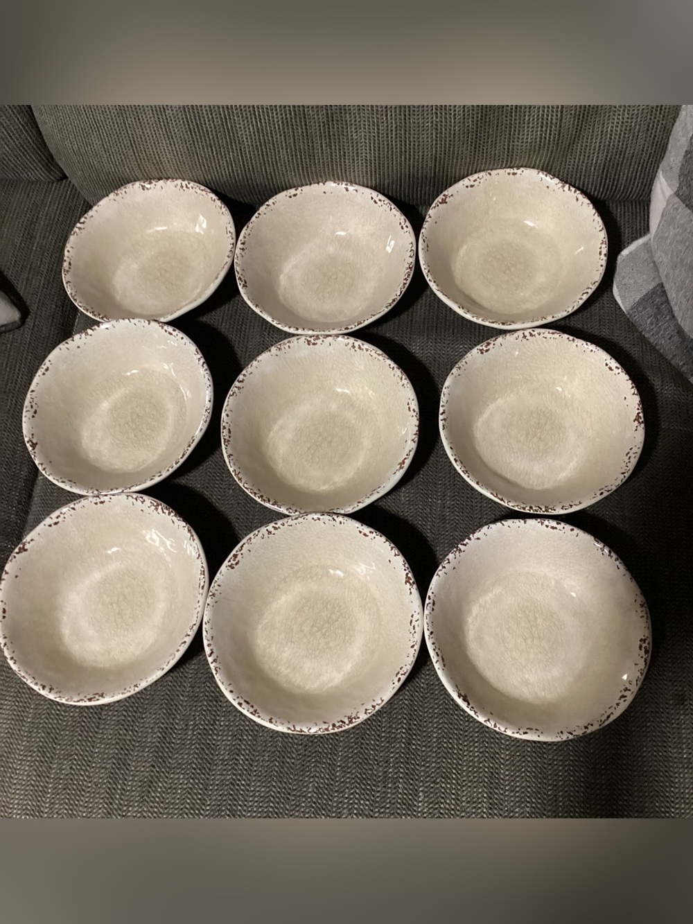 Pier 1 Carmelo Crackle Soup Cereal Bowl (9) 7” Melamine, Beige Natural Tan